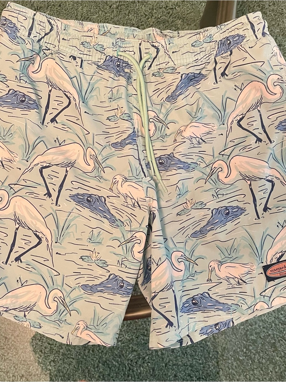 Vineyard Vines Pastel Blue Flamingo & Alligator Print Shorts